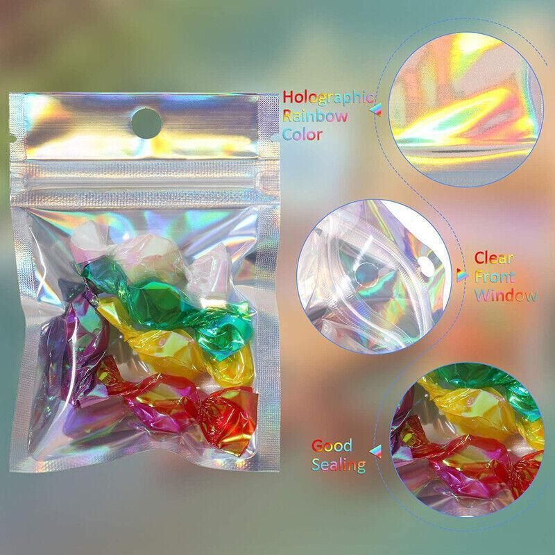 100/200X Iridescent Zip Bags for Food Storage & Holographic Makeup Pouch - 9*12cm 200PCS
