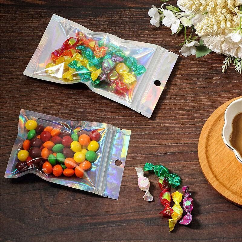 100/200X Iridescent Zip Bags for Food Storage & Holographic Makeup Pouch - 9*12cm 200PCS