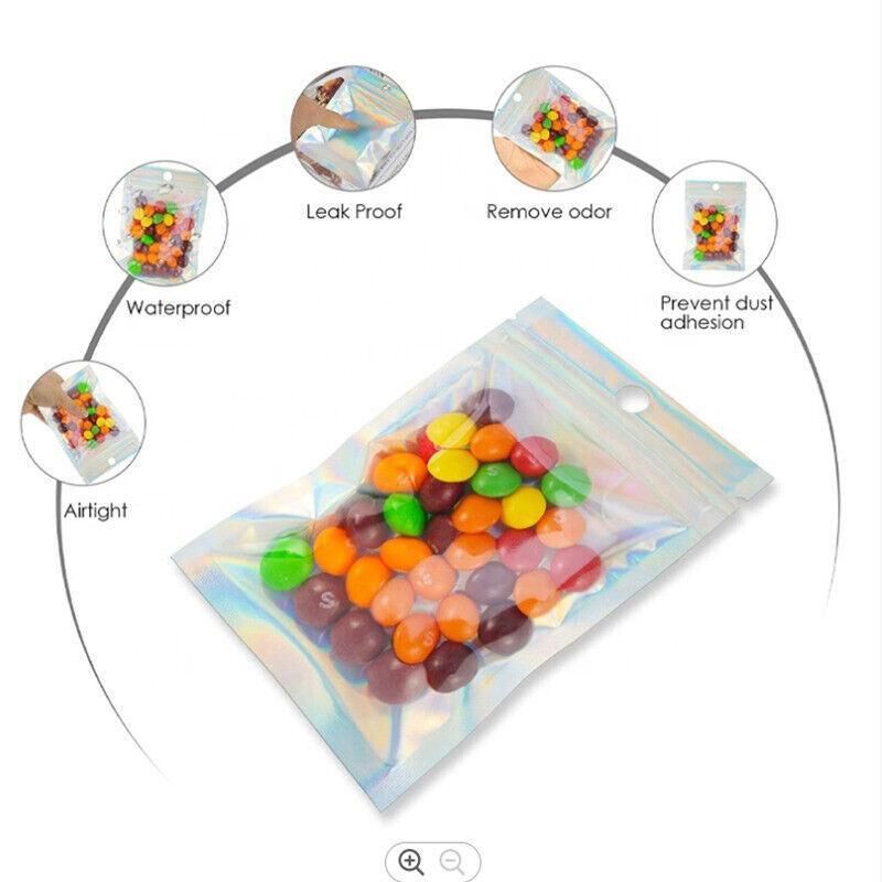 100/200X Iridescent Zip Bags for Food Storage & Holographic Makeup Pouch - 9*12cm 200PCS