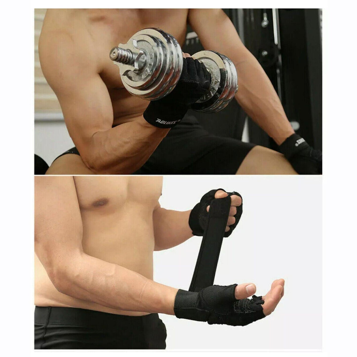 L Size Weight Lifting Gloves Gym Bodybuilding Fitness Workout Cycling Crossfit Men - One Pair Grey