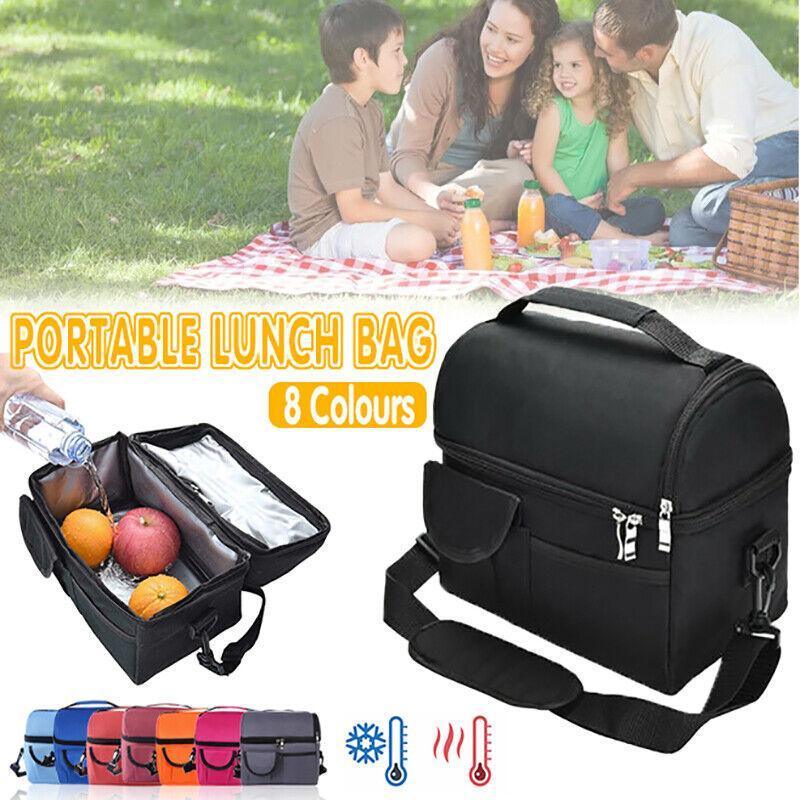 Insulated Lunch Bag Box Tote Cooler For Women Men Hot Cold Food Thermal - Grey