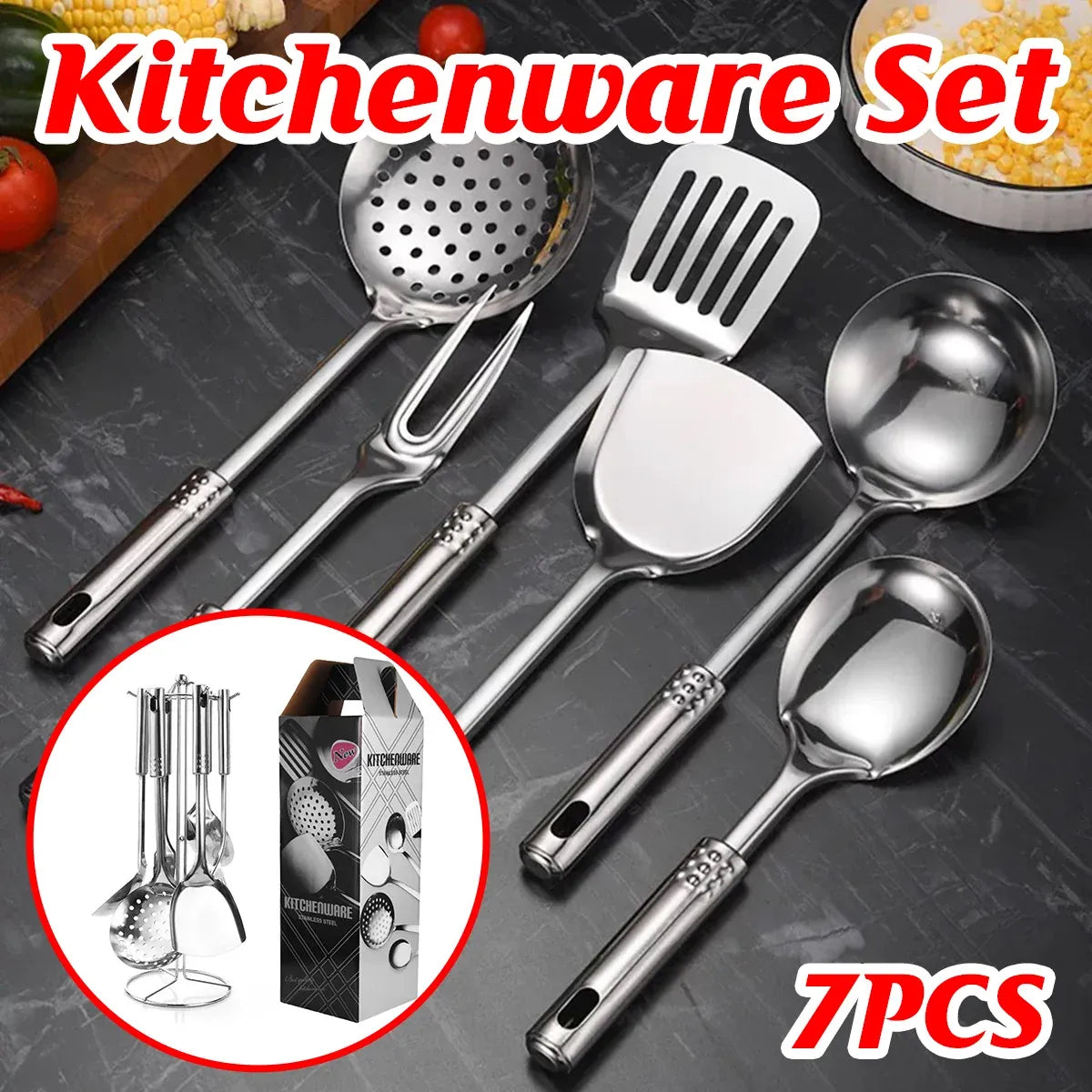 Stainless Steel Thickened 7PCS Kitchen Utensils Set Heat Resistant Cooking Tools