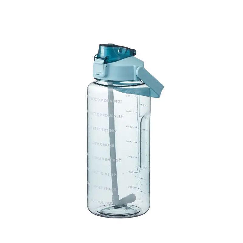 2L Water Bottle Straw Cup Motivational Drink Flask With Time Markings Sports Gym - Green