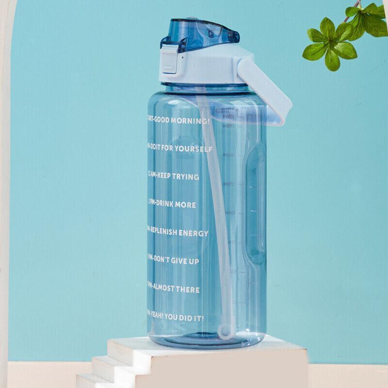 2L Water Bottle Straw Cup Motivational Drink Flask With Time Markings Sports Gym - Purple