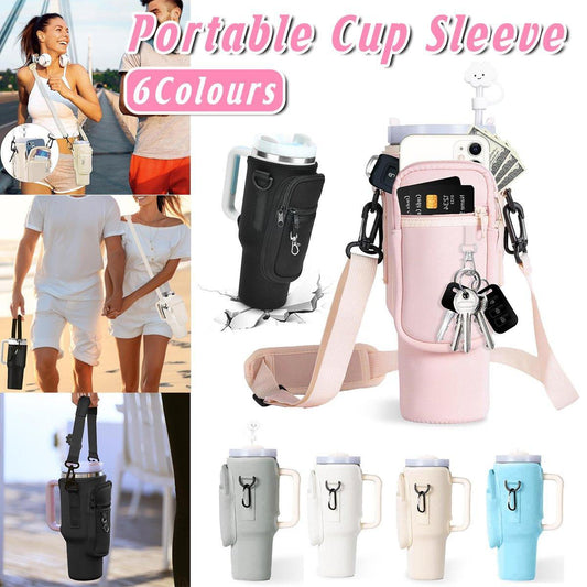Portable Cup Sleeve Drink Holder Reusable Water Bottle Carrier Travel Bag - Beige