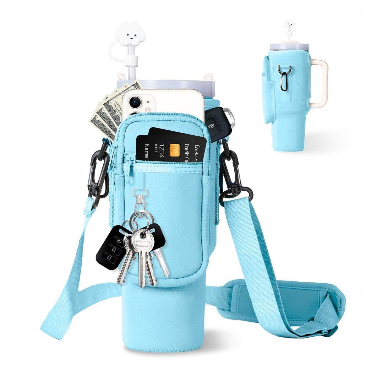 Portable Cup Sleeve Drink Holder Reusable Water Bottle Carrier Travel Bag - Beige