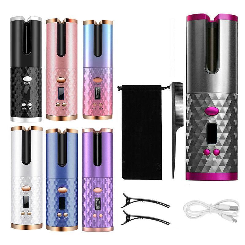 Lcd Cordless Auto Rotating Hair Curler Hair Waver Curling Iron Wireless Ceramic - Black
