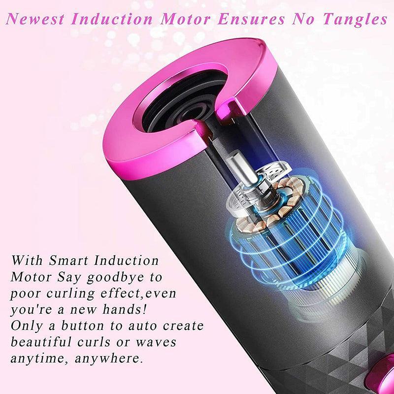 Lcd Cordless Auto Rotating Hair Curler Hair Waver Curling Iron Wireless Ceramic - Black