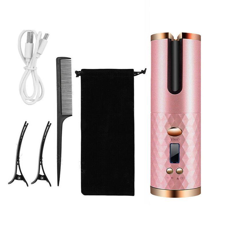 Lcd Cordless Auto Rotating Hair Curler Hair Waver Curling Iron Wireless Ceramic - Black