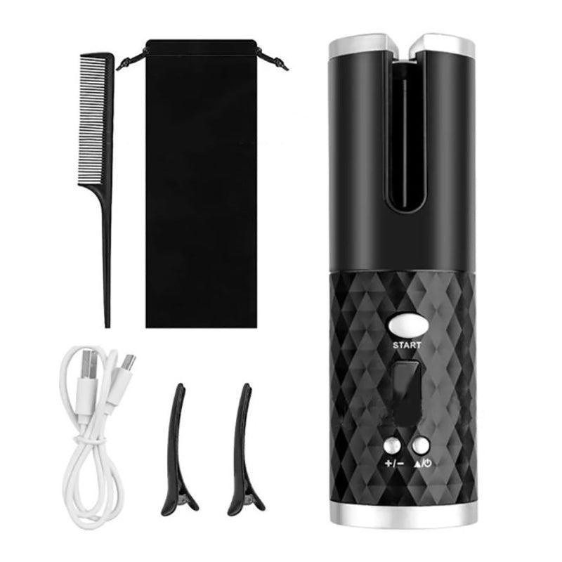 Lcd Cordless Auto Rotating Hair Curler Hair Waver Curling Iron Wireless Ceramic - Black
