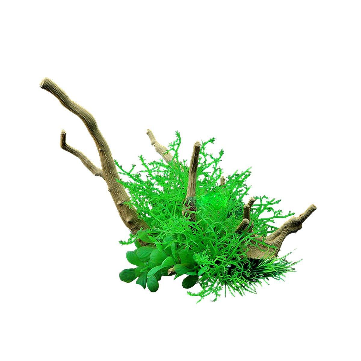 Aquarium Landscaping Decoration Artificial Wood and Plants Fish Tank Ornament - CM1904-Green