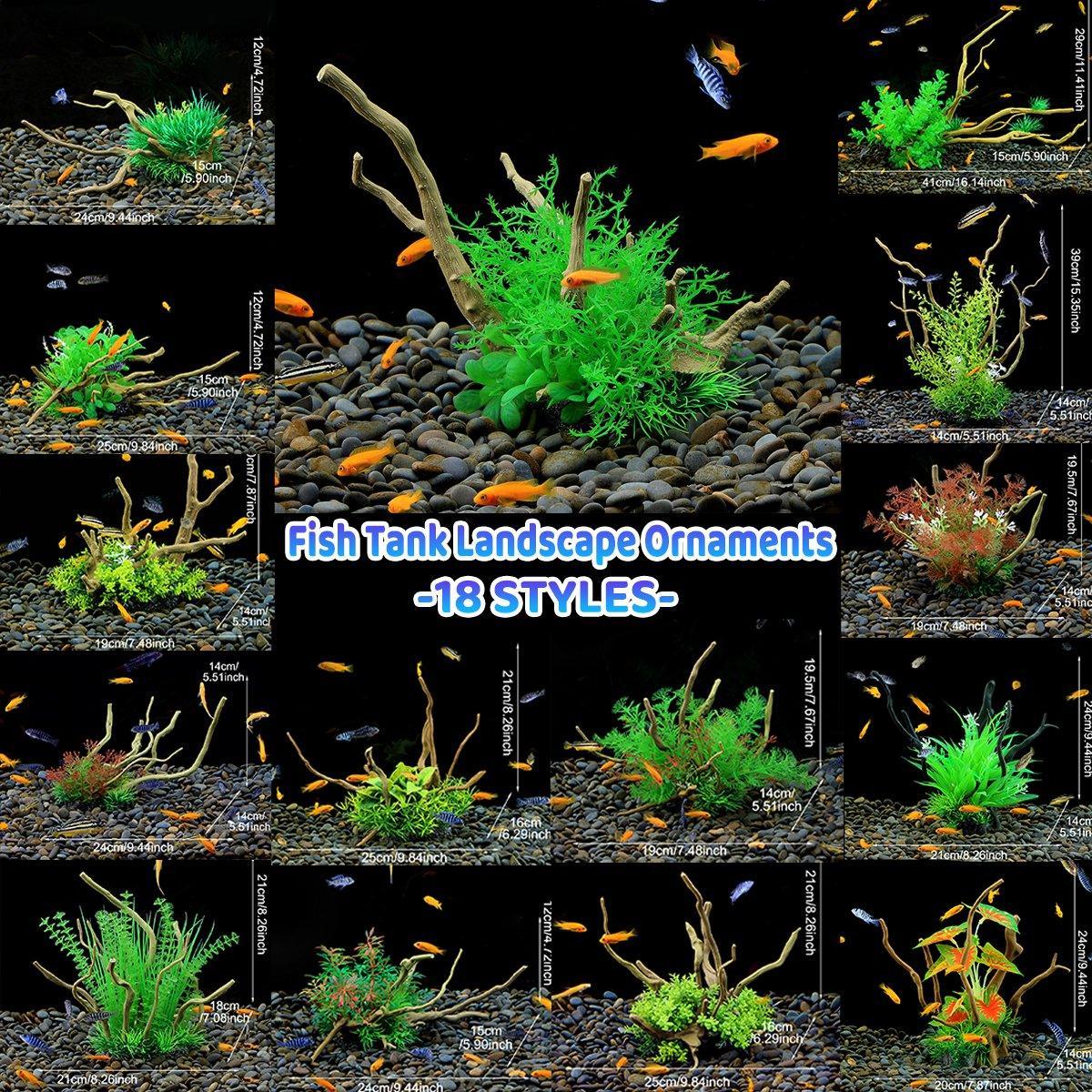 Aquarium Landscaping Decoration Artificial Wood and Plants Fish Tank Ornament - CM2401-Green