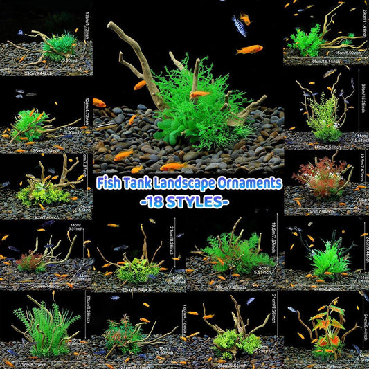 Aquarium Landscaping Decoration Artificial Wood and Plants Fish Tank Ornament - CM2502-Green