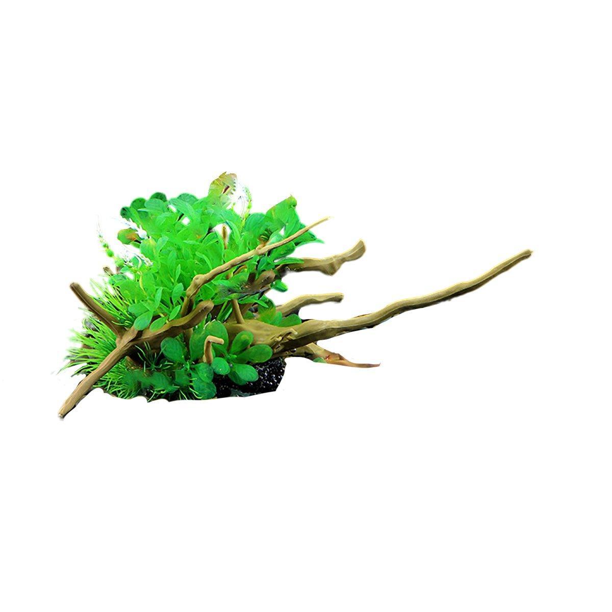 Aquarium Landscaping Decoration Artificial Wood and Plants Fish Tank Ornament - CM2502-Green