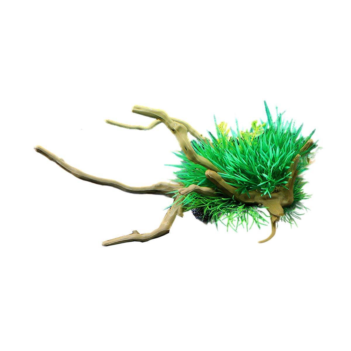 Aquarium Landscaping Decoration Artificial Wood and Plants Fish Tank Ornament - CM2503-Green