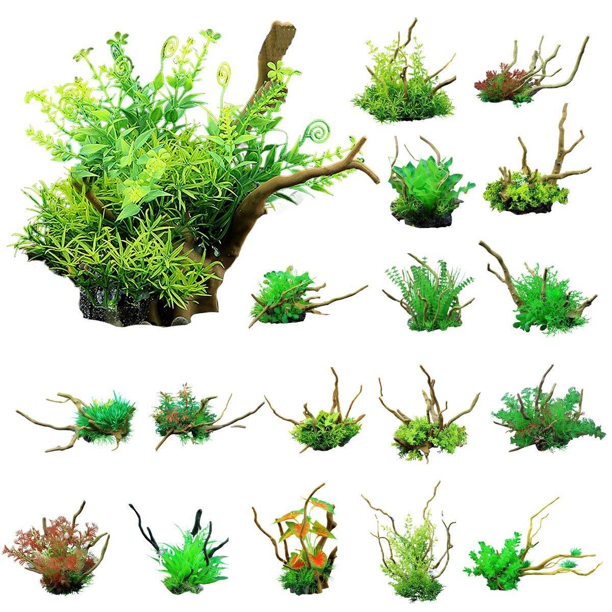 Aquarium Landscaping Decoration Artificial Wood and Plants Fish Tank Ornament - CM2503-Dark Red