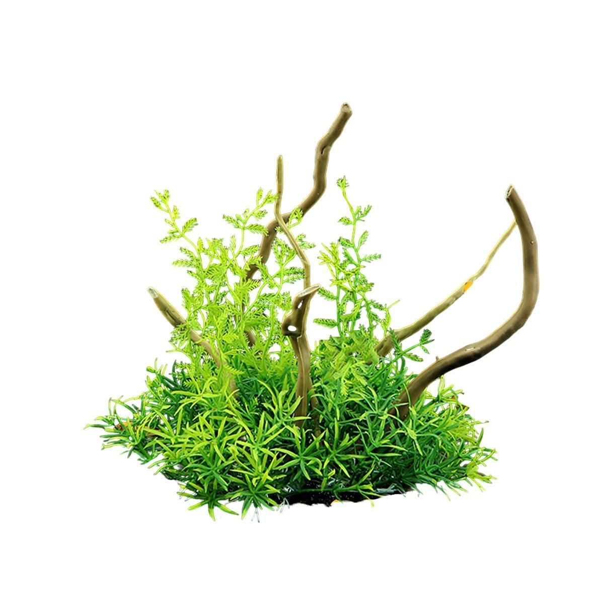 Aquarium Landscaping Decoration Artificial Wood and Plants Fish Tank Ornament - CM3303-Green Orange
