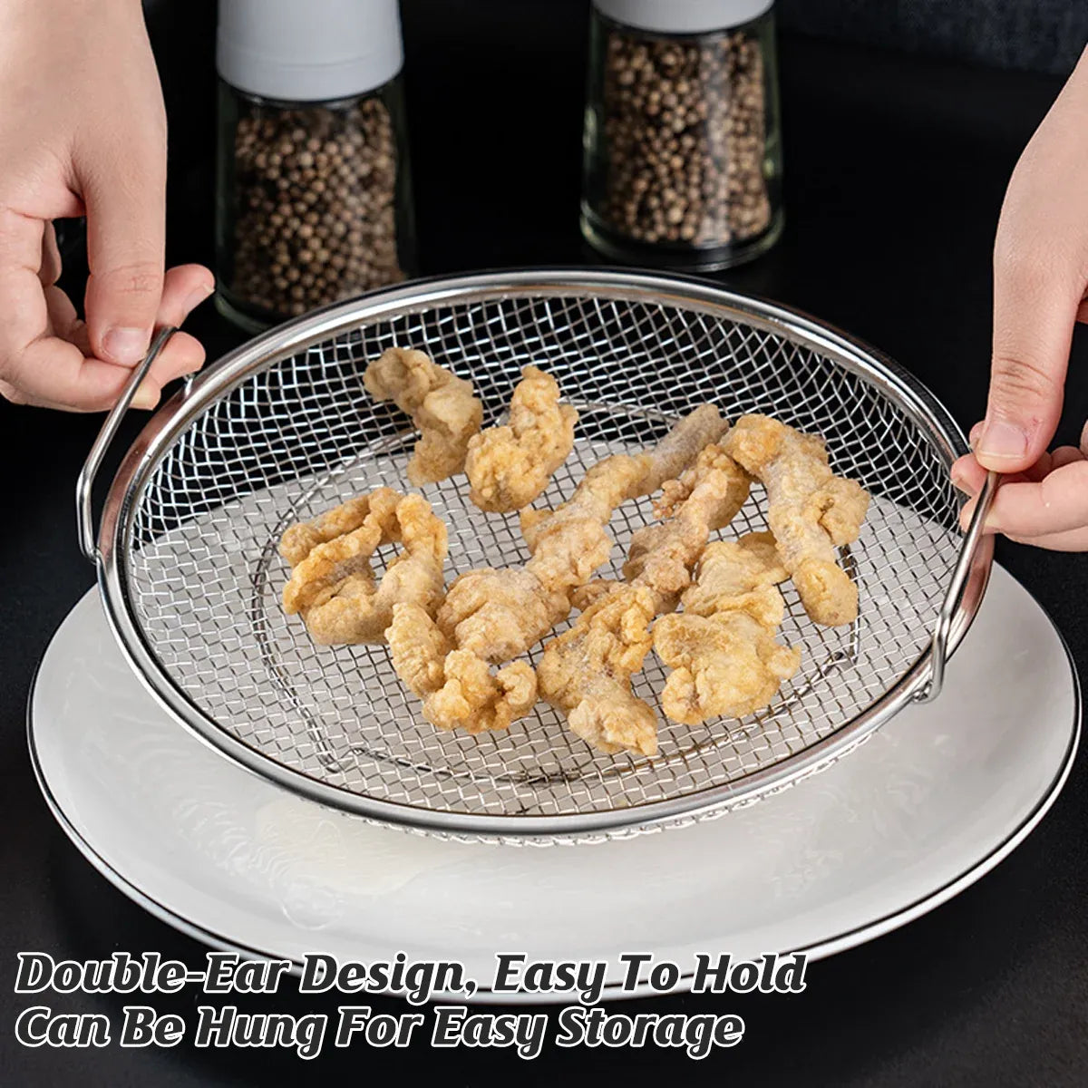 Stainless Steel Frying Skimmer Oil Drain Mesh Rack with Tray 22cm Heat Resistant