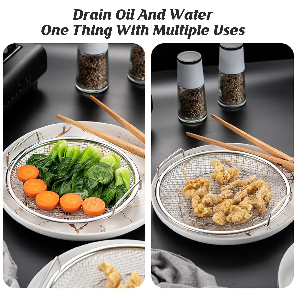 Stainless Steel Frying Skimmer Oil Drain Mesh Rack with Tray 22cm Heat Resistant