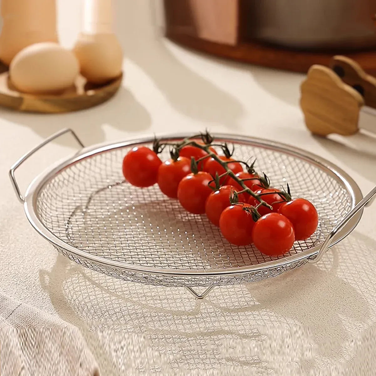 Stainless Steel Frying Skimmer Oil Drain Mesh Rack with Tray 22cm Heat Resistant