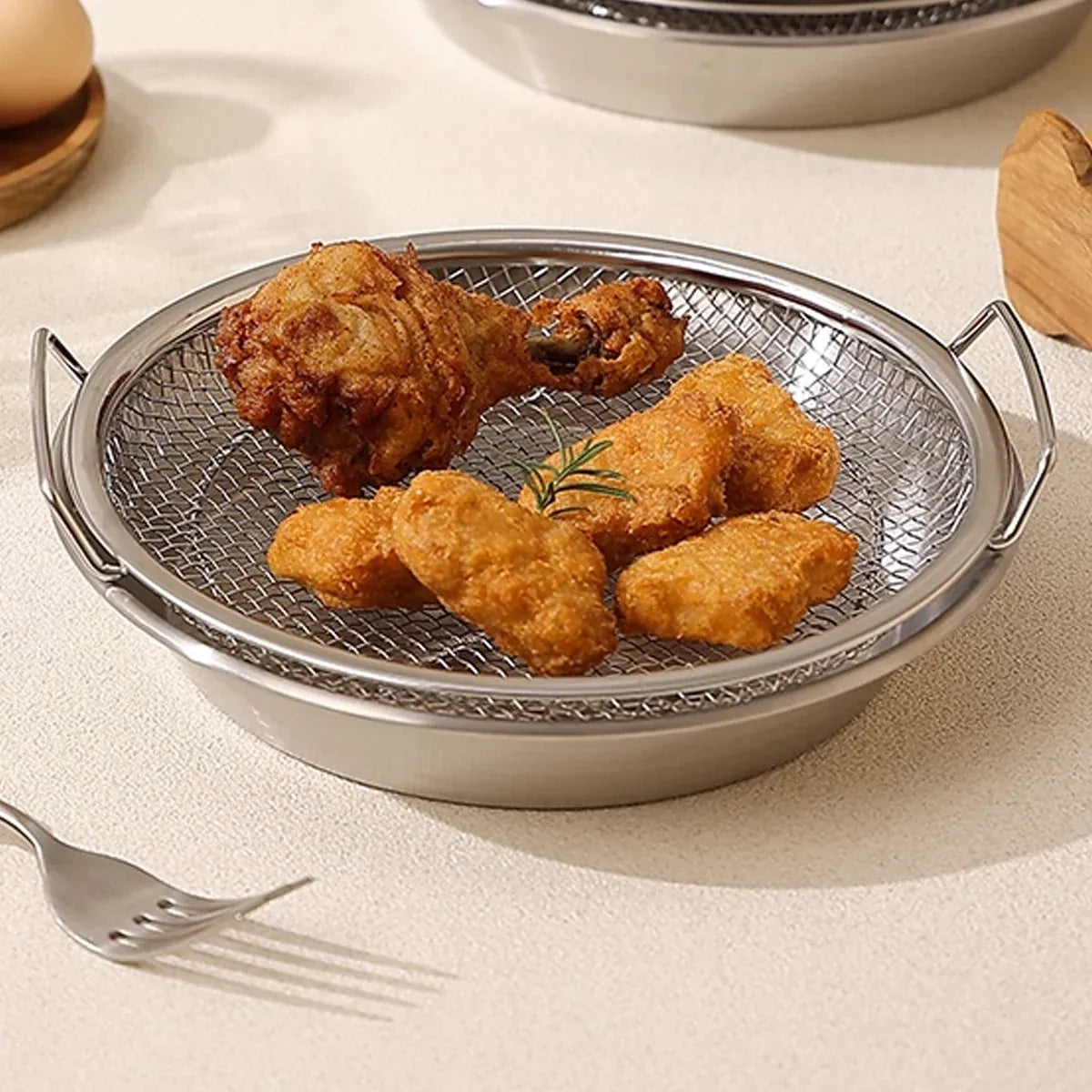 Stainless Steel Frying Skimmer Oil Drain Mesh Rack with Tray 22cm Heat Resistant