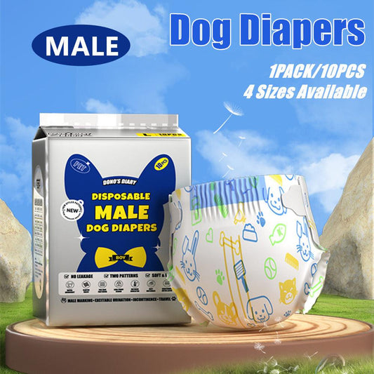 Male Disposable Dog Diapers Leakproof Breathable with Colour Indicator - L 63-81cm