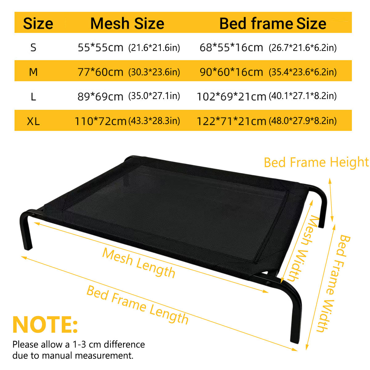 Heavy Duty Pet Raised Bed Elevated Trampoline Hammock Cat Dog Raised Deluxe - Replacement Mesh-L