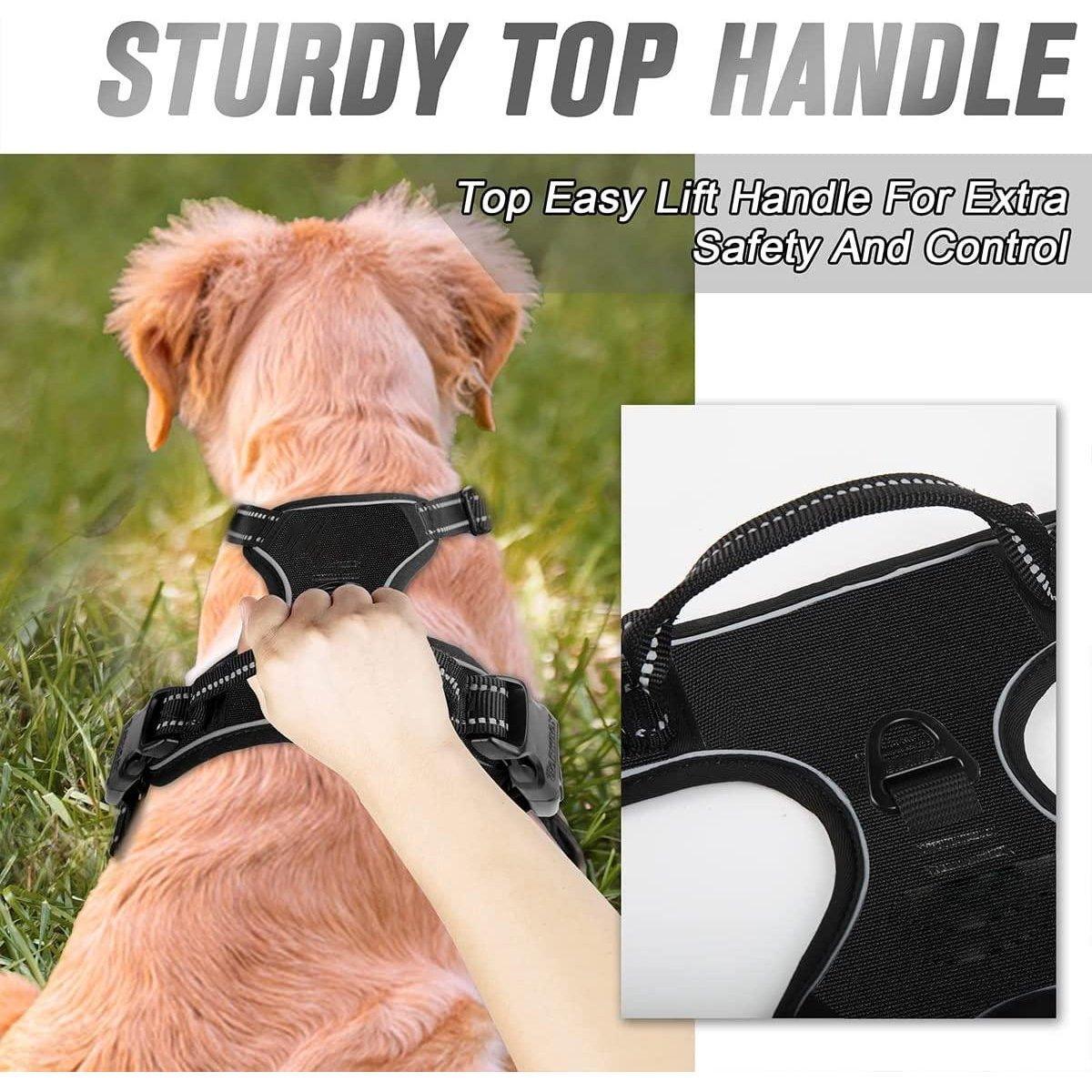 Adjustable No-Pull Dog Harness Vest S-XL Reflective Pet Training Outdoor Handle - Black-M