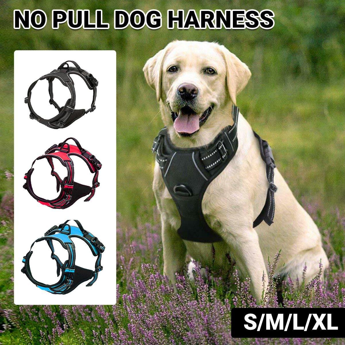 Adjustable No-Pull Dog Harness Vest S-XL Reflective Pet Training Outdoor Handle - Blue-XL