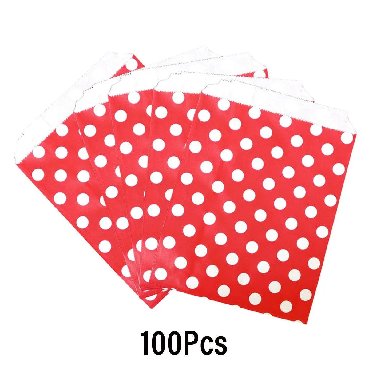 100pcs Colourful Polka Dot Paper Bags for Food Desserts Party Treats Packaging - Red