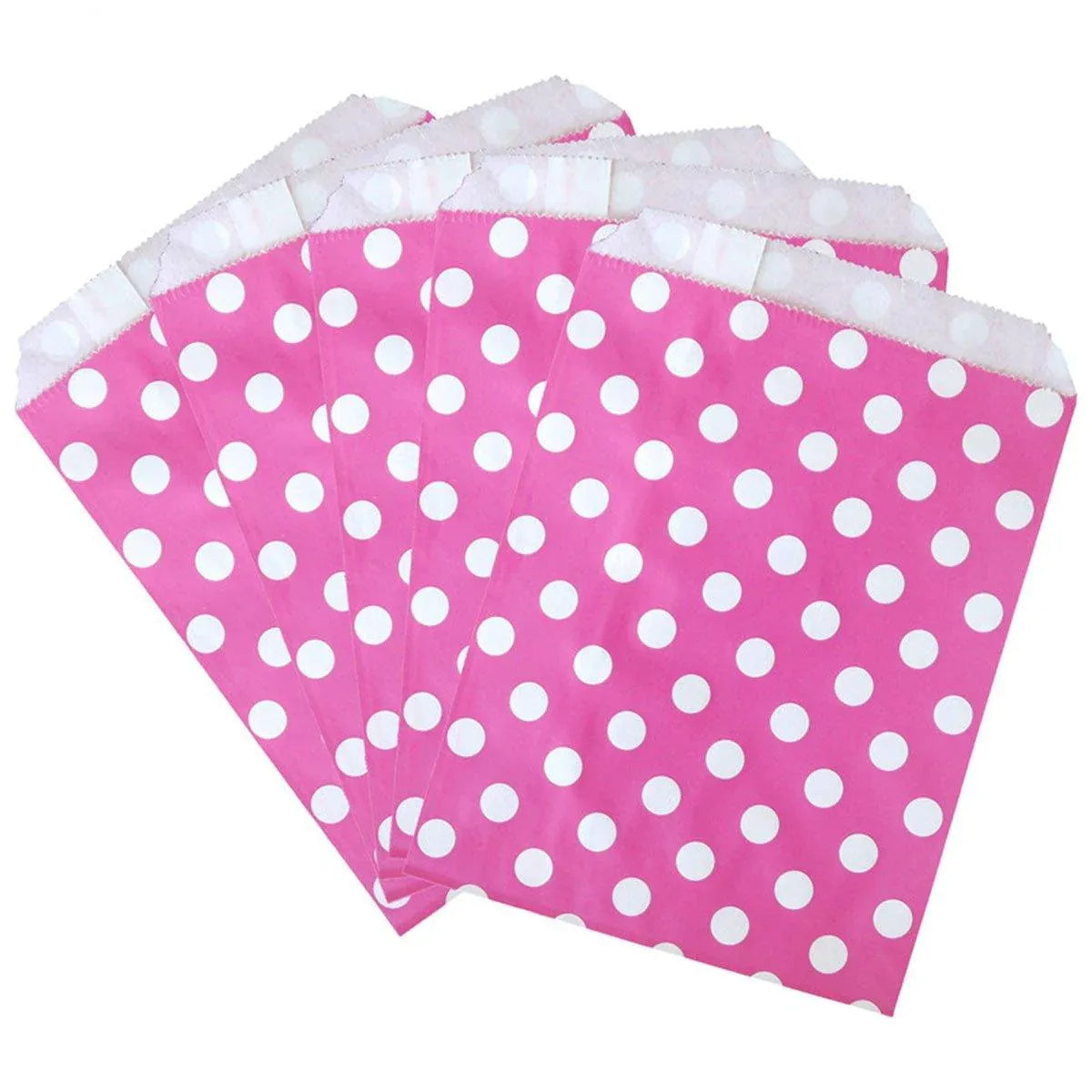 100pcs Colourful Polka Dot Paper Bags for Food Desserts Party Treats Packaging - Rose red