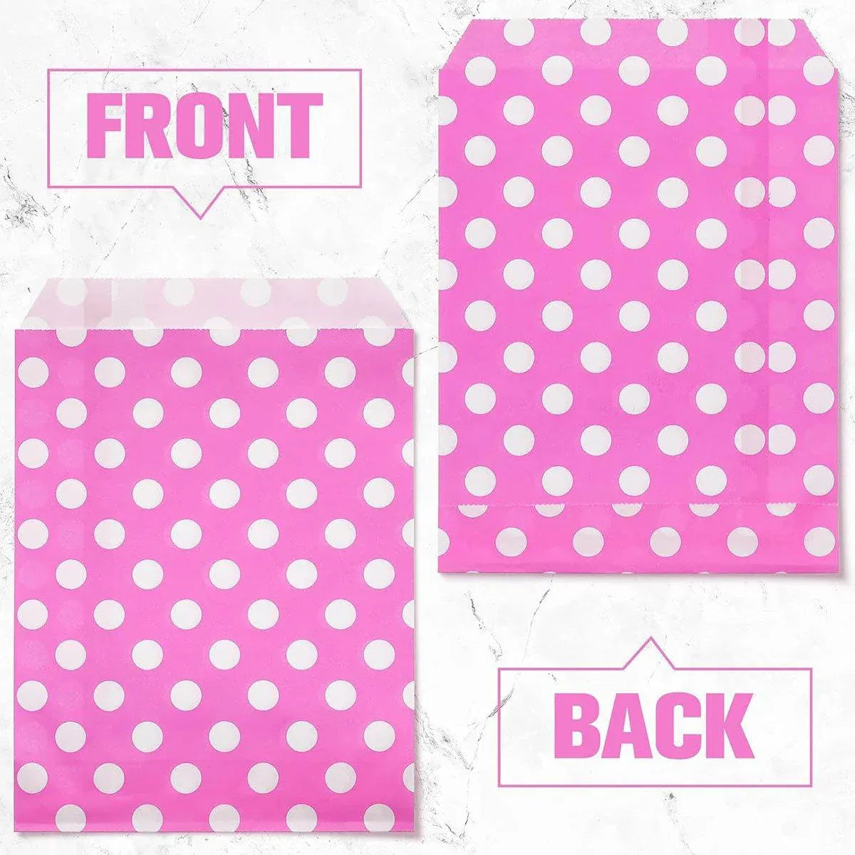 100pcs Colourful Polka Dot Paper Bags for Food Desserts Party Treats Packaging - Rose red