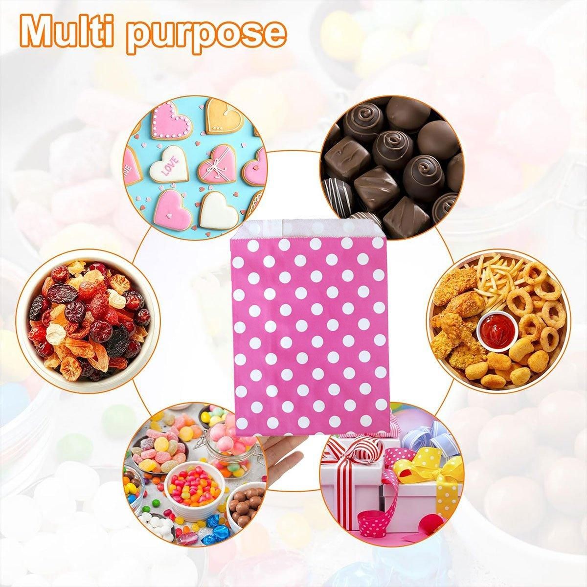 100pcs Colourful Polka Dot Paper Bags for Food Desserts Party Treats Packaging - Yellow