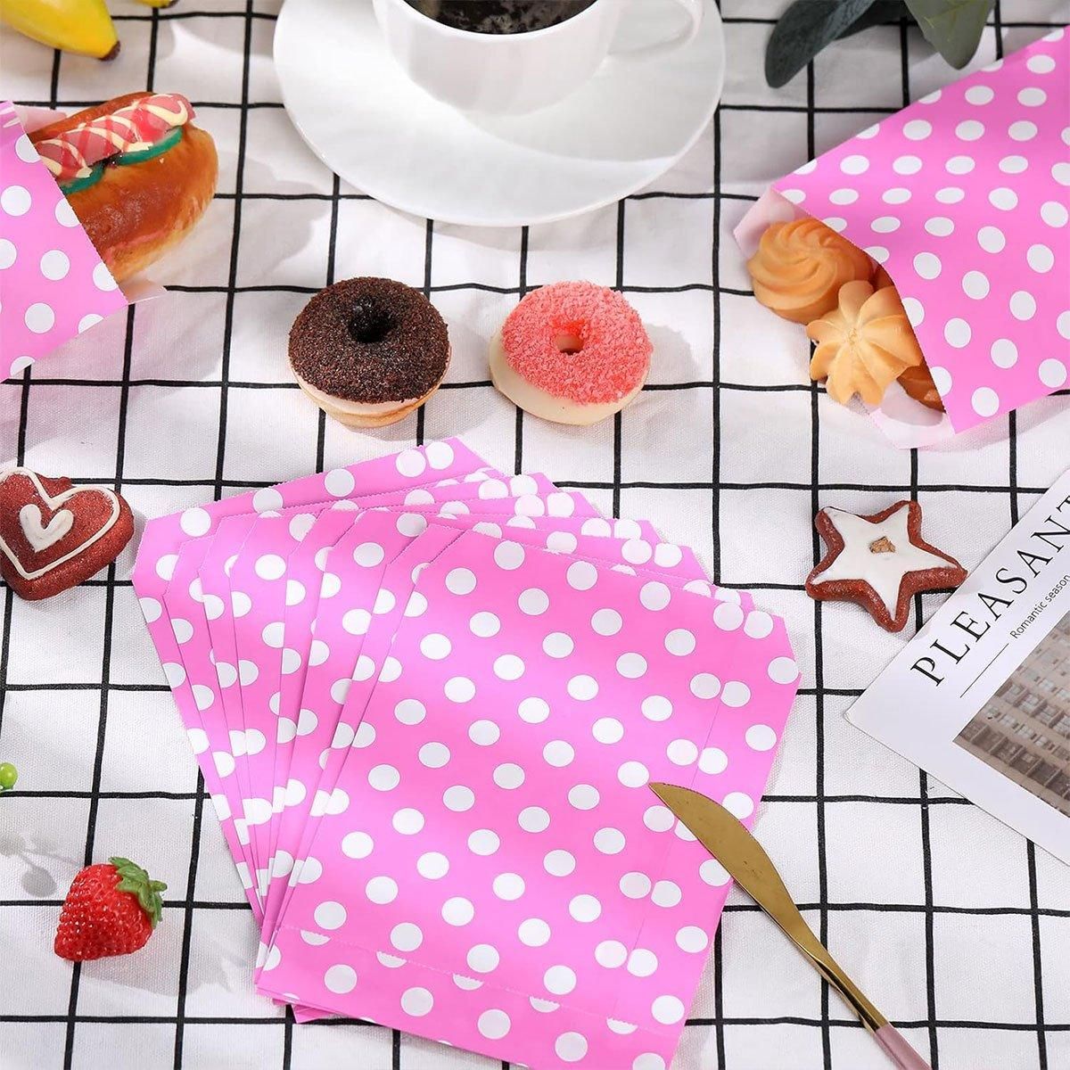 100pcs Colourful Polka Dot Paper Bags for Food Desserts Party Treats Packaging - Yellow