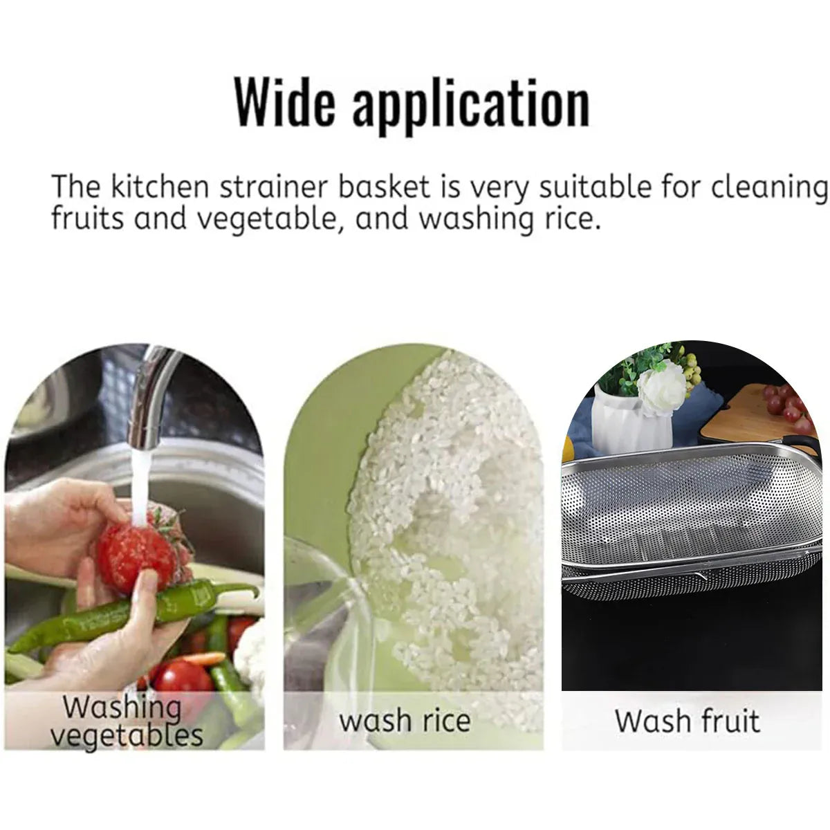 Stainless Steel Sink Basket Vegetable Washer Drain Rack Kitchen Storage Holder - 18x27x8cm