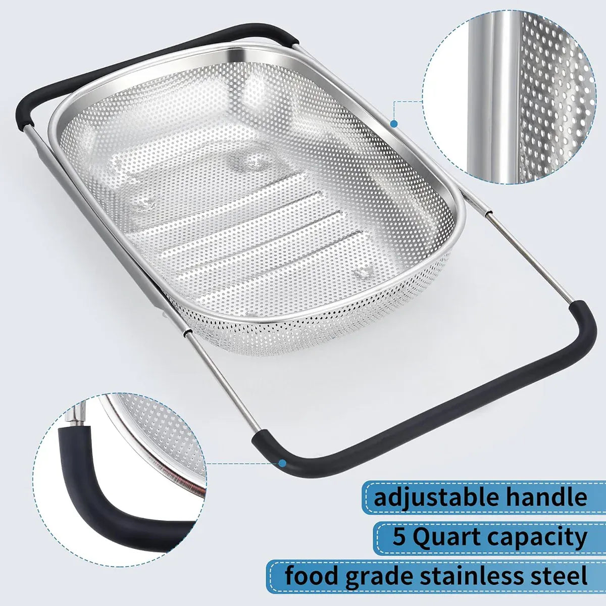 Stainless Steel Sink Basket Vegetable Washer Drain Rack Kitchen Storage Holder - 18x27x8cm