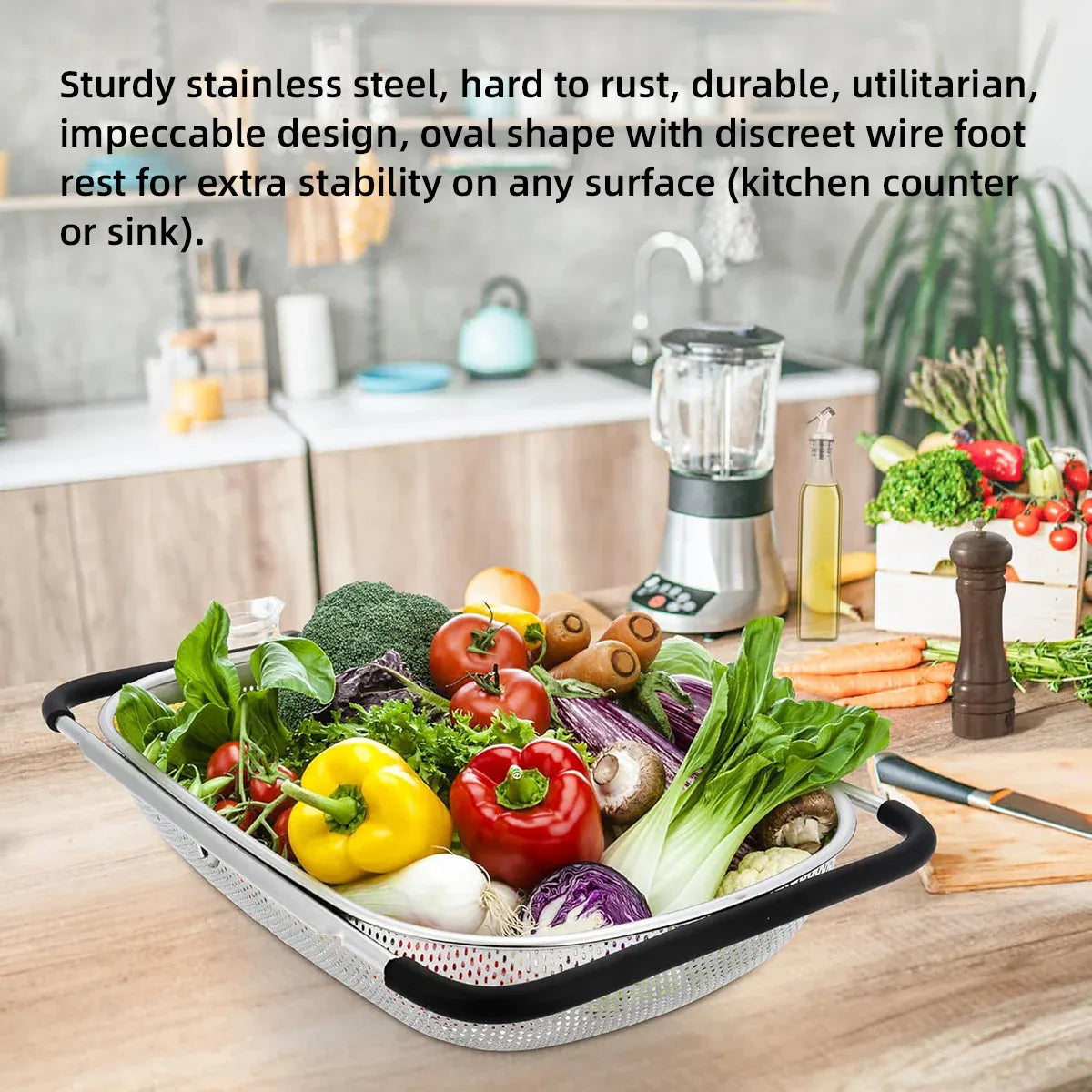 Stainless Steel Sink Basket Vegetable Washer Drain Rack Kitchen Storage Holder - 18x27x8cm