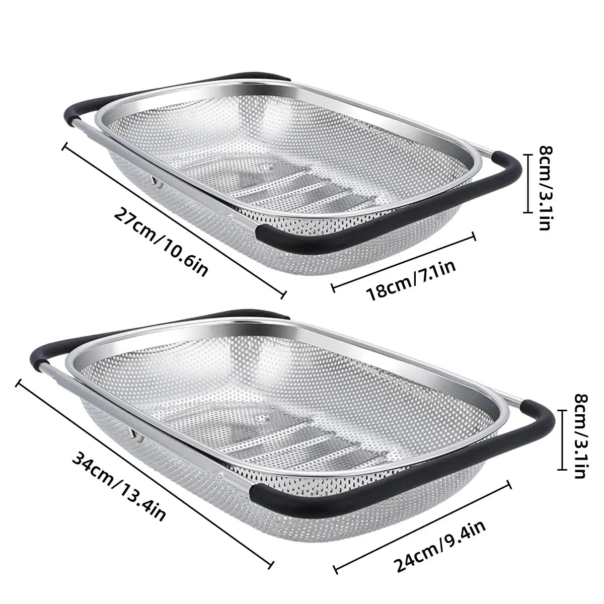 Stainless Steel Sink Basket Vegetable Washer Drain Rack Kitchen Storage Holder - 24x34x8cm