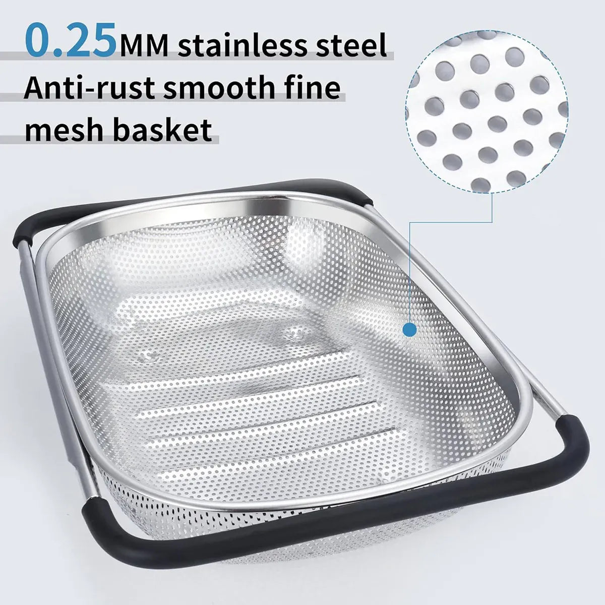 Stainless Steel Sink Basket Vegetable Washer Drain Rack Kitchen Storage Holder - 24x34x8cm
