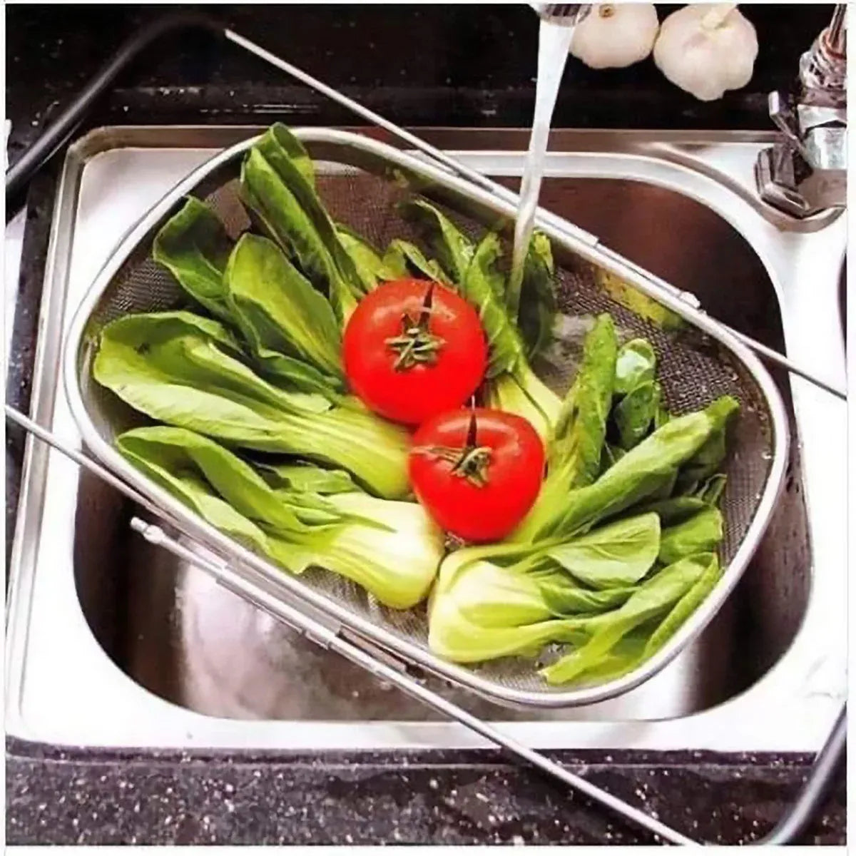 Stainless Steel Sink Basket Vegetable Washer Drain Rack Kitchen Storage Holder - 24x34x8cm
