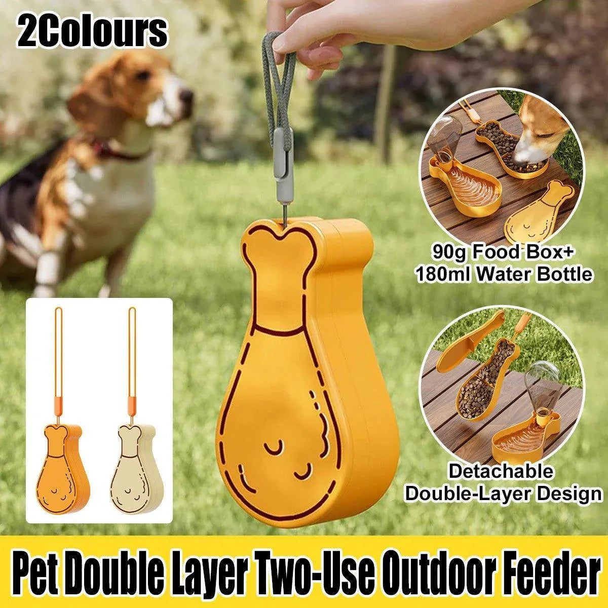 Portable Pet Water Bottle Outdoor Feeder Dual Purpose Drinking Travel Use - Orange