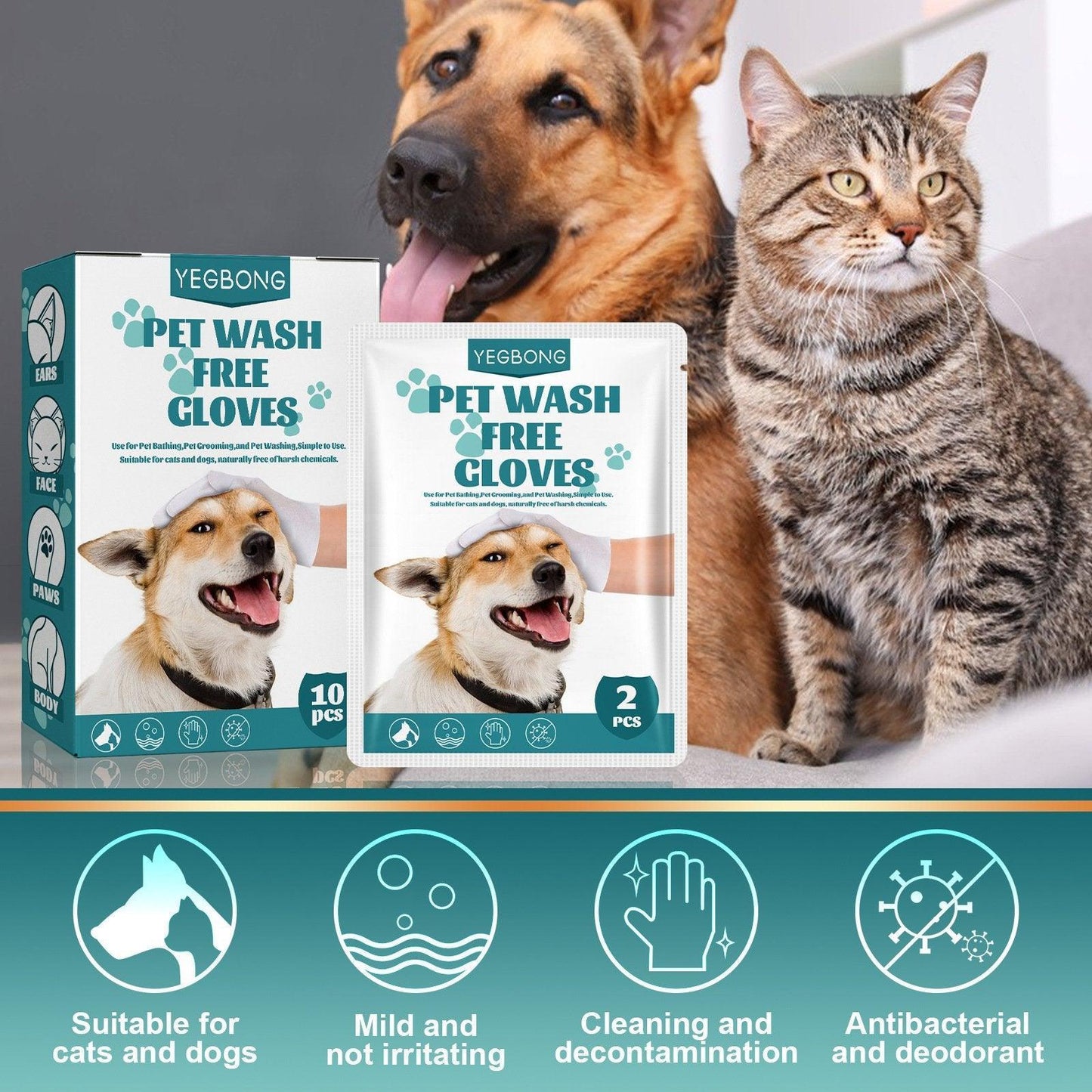 10XPet Cat Dog Dry Washing Gloves Bath Remove Odor Cleaning Decontamination Care