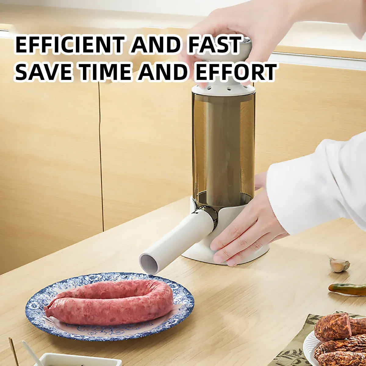 Manual Sausage Stuffer Home Kitchen Meat Filler Tool Sausage Maker Machine - Brown