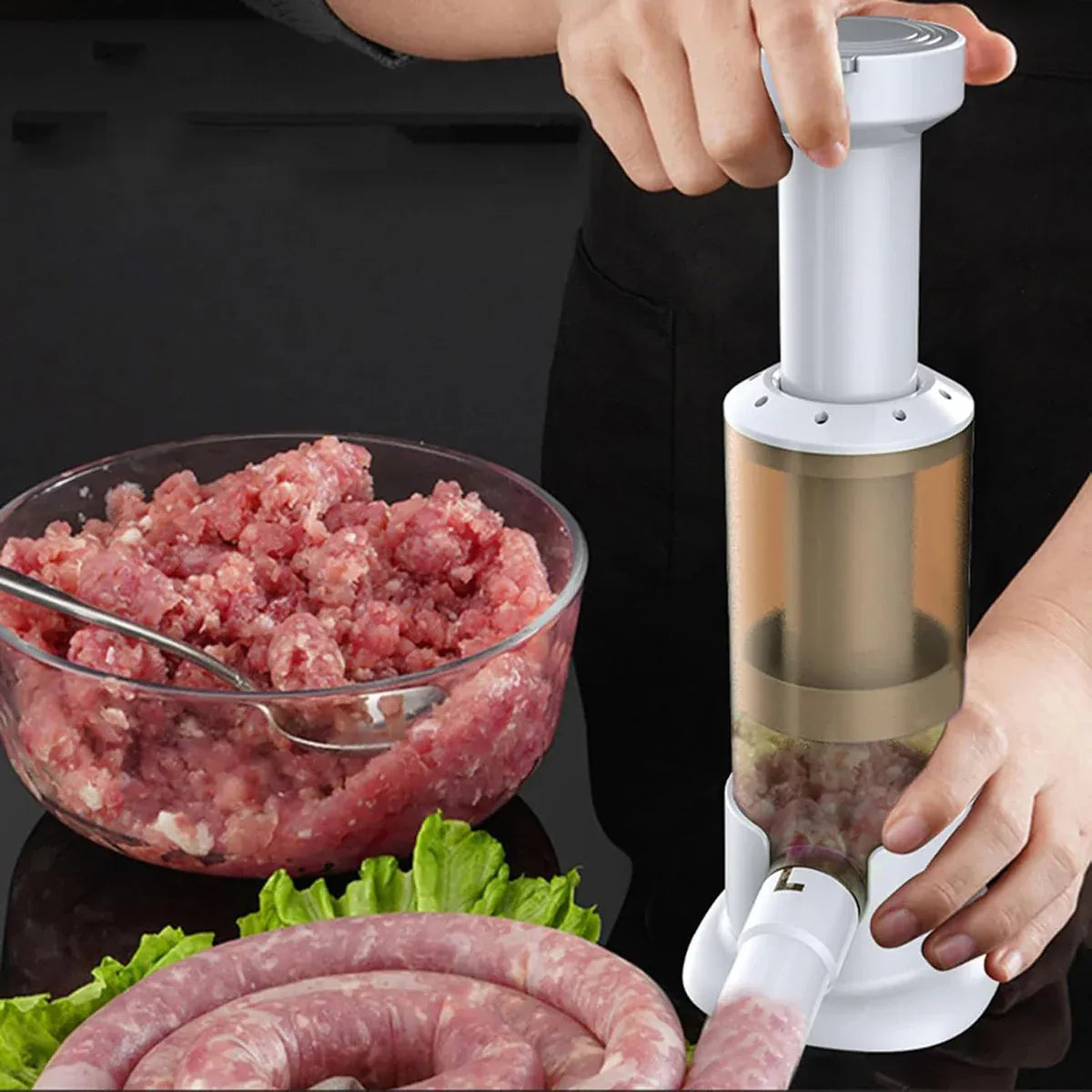 Manual Sausage Stuffer Home Kitchen Meat Filler Tool Sausage Maker Machine - Brown