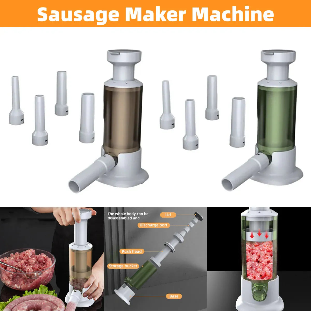 Manual Sausage Stuffer Home Kitchen Meat Filler Tool Sausage Maker Machine - Green