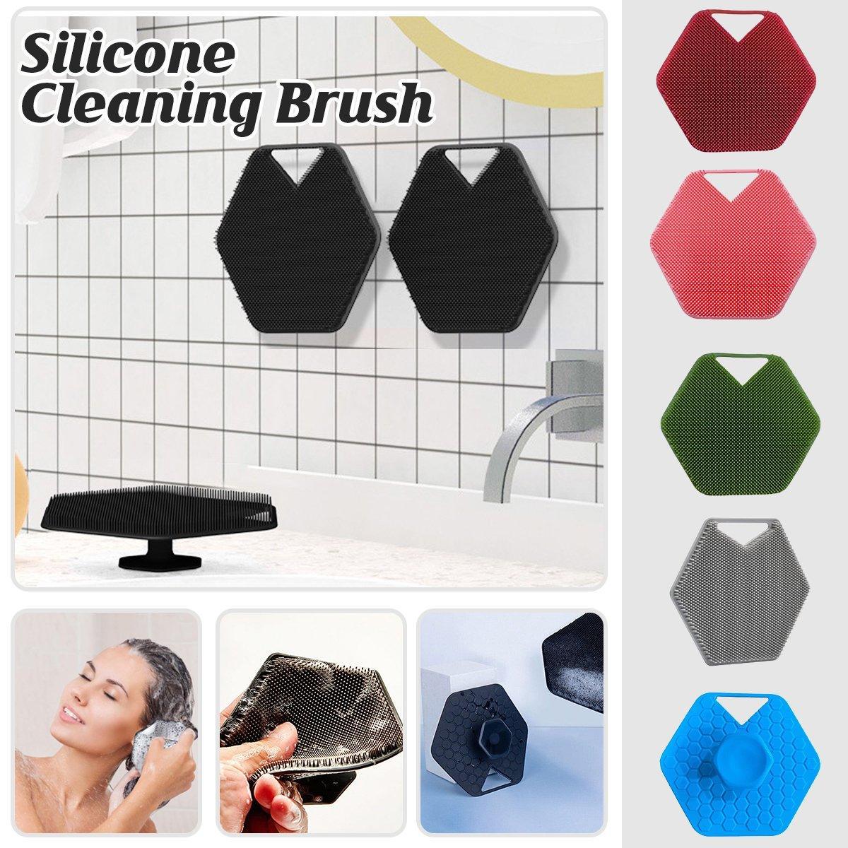 Silicone Bath Brush Soft Bristle Body Scrubber Facial Cleaning Massage Tool - Pink