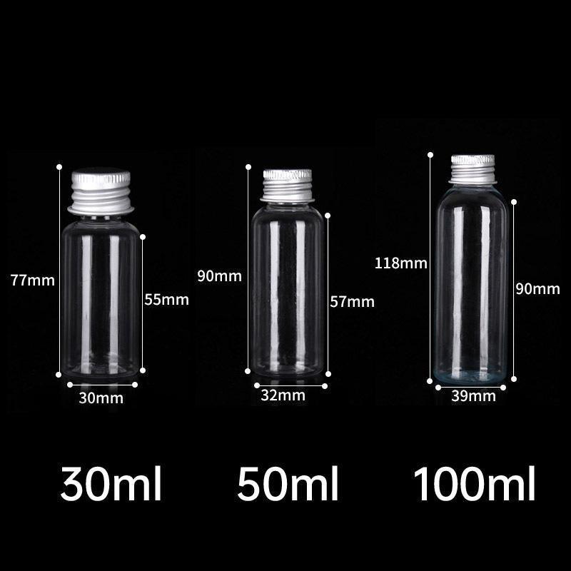 50/100pcs Clear Plastic Bottles with Aluminum Caps Liquid Dispenser Containers - 100ml-50pcs