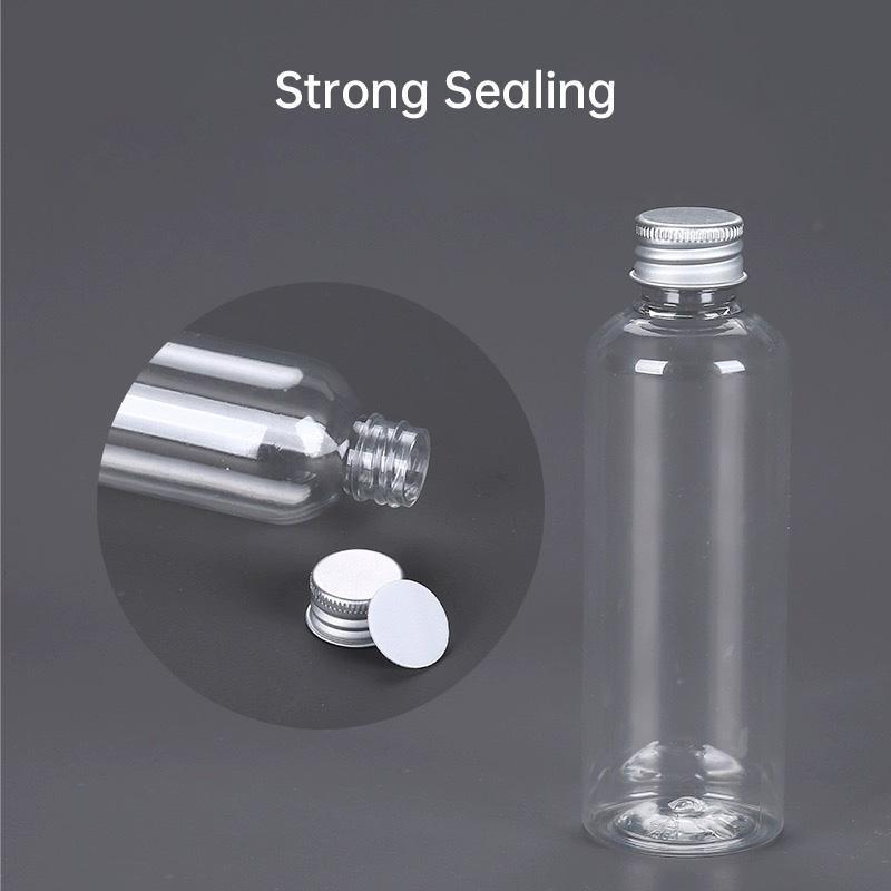 50/100pcs Clear Plastic Bottles with Aluminum Caps Liquid Dispenser Containers - 50ml-100pcs