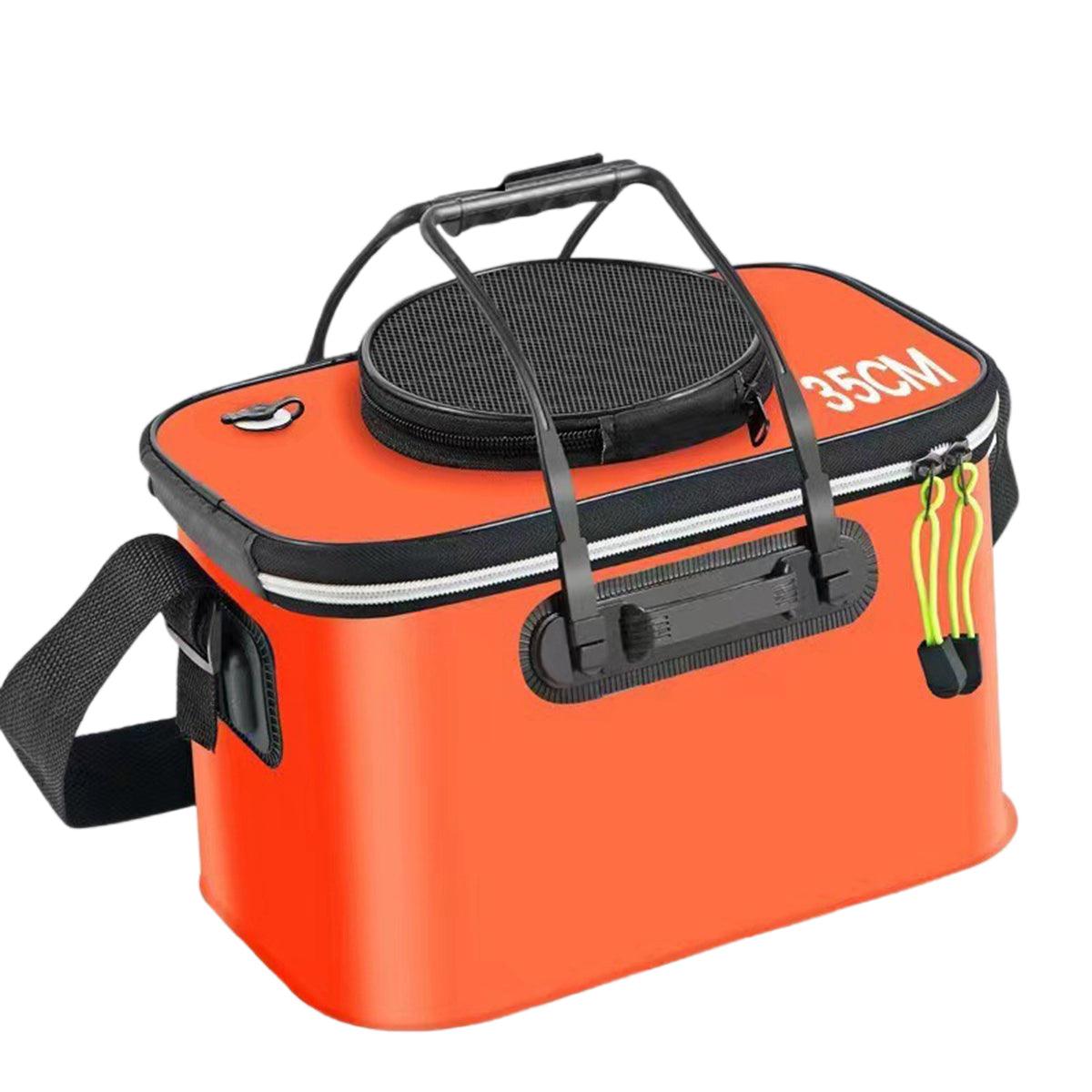 Portable Folding EVA Fishing Bucket Multi Use Live Fish Container with Strap - Black-40cm