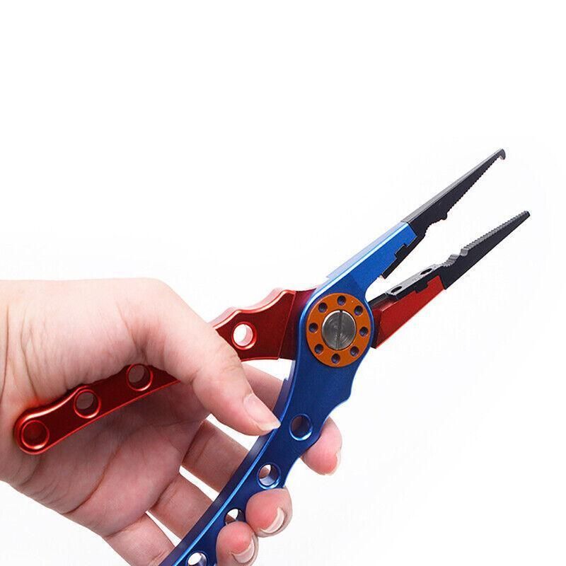 Aluminium Fishing Pliers Hook Remover Line Cutter Braid Mono Split Ring Fish Grip - Blue+Red